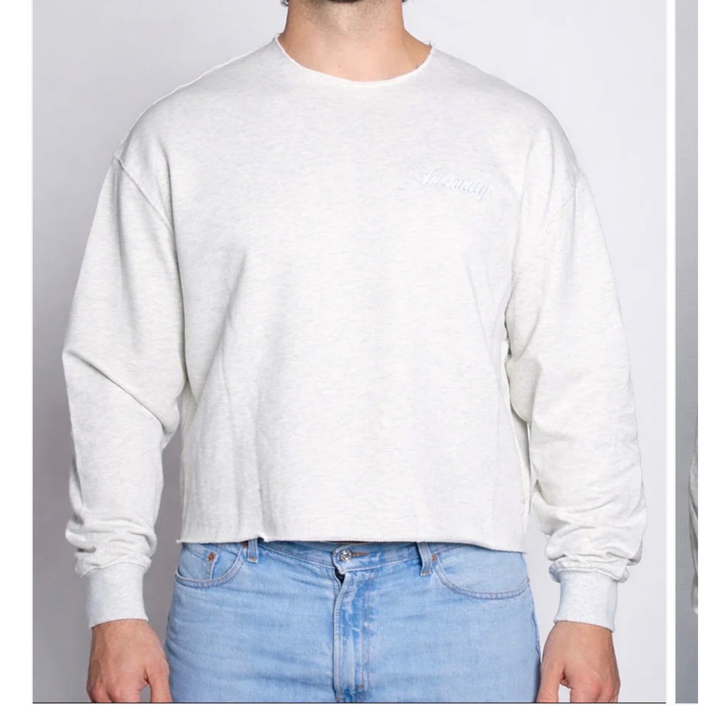Anomaly Mens Grey Heather Cropped Raw Hem Sweatshirt XL 100% Cotton Streetwear